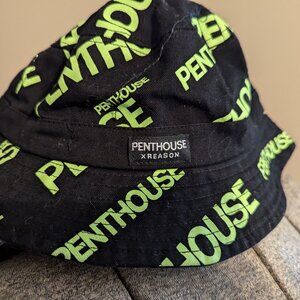 Penthouse x Reason Collab Graphic Print Men's Bucket Hat Black & Neon Green RARE